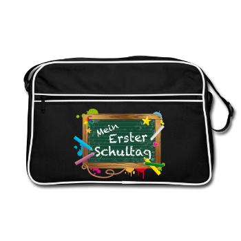 Bunte Schultafel mit fröhlicher Typografie - Retro Tasche - Schwarz/Weiß - Vorne