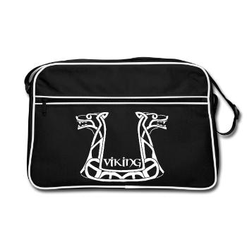 Weißer Wikinger-Drache - Retro Tasche - Schwarz/Weiß - Vorne