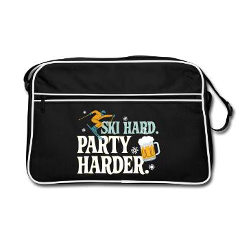 Ski Hard Party Harder Après Ski Spruch - Retro Tasche - Schwarz/Weiß - Vorne