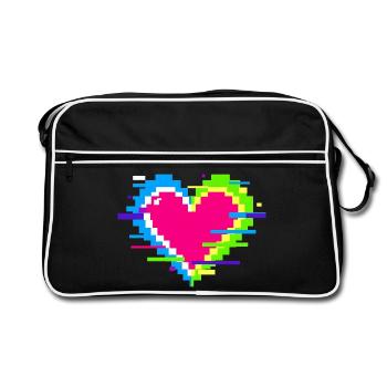 Cœur Pixel Néon Arc-en-ciel - Sac Retro - noir/blanc - Devant