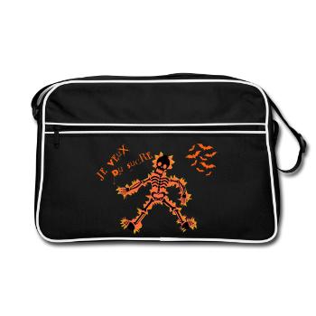 Je veux du sucre – squelette Halloween drôe - Sac Retro - noir/blanc - Devant