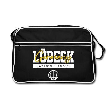 Lübeck Deutschland Koordinaten Reise Souvenir - Retro Tasche - Schwarz/Weiß - Vorne