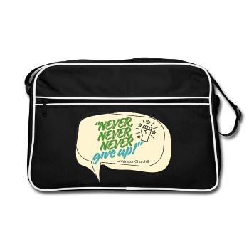 Never Give Up Winston Churchill Zitat - Retro Tasche - Schwarz/Weiß - Vorne