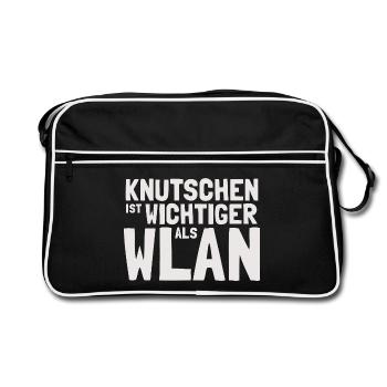 Knutschen ist wichtiger als WLAN – Lustiger Spruch - Retro Tasche - Schwarz/Weiß - Vorne