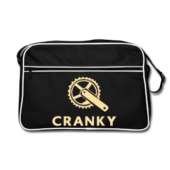Grumpy Cranky Bicycle Crank Motif - Retro Bag - black/white - Front