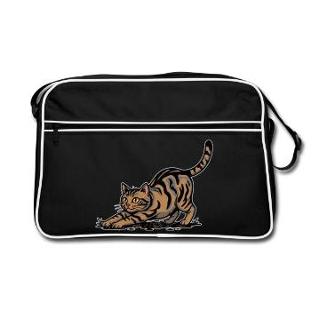 Brown Tabby Cat Stretching Dynamic Portrait - Retro Bag - black/white - Front