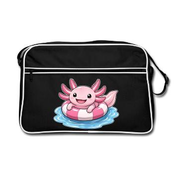 Süßer Axolotl im Schwimmring - Retro Tasche - Schwarz/Weiß - Vorne