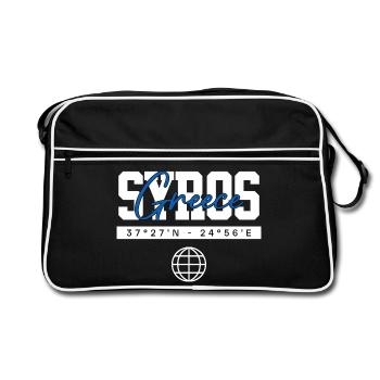 Syros Griechenland Koordinaten Reise Souvenir - Retro Tasche - Schwarz/Weiß - Vorne