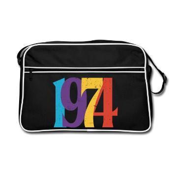Geboren 1974 Geburtstagsgeschenk Geburtstag 74 - Retro Tasche - Schwarz/Weiß - Vorne