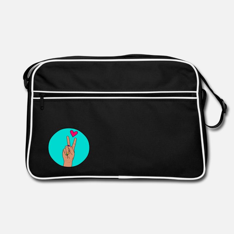 Peace Hand with Heart colored - Retro Tasche - Schwarz/Weiß