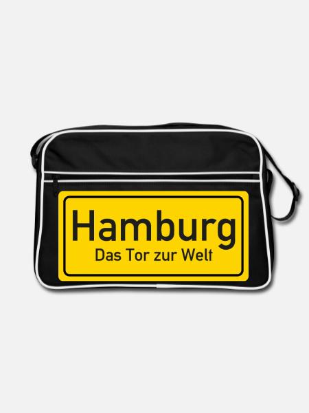 Hamburger Ortsschild Deutschland - Retro Tasche - Schwarz/Weiß