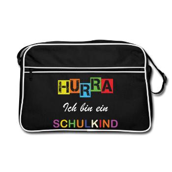 Hurra ich bin ein Schulkind Einschulung Schule - Retro Tasche - Schwarz/Weiß - Vorne