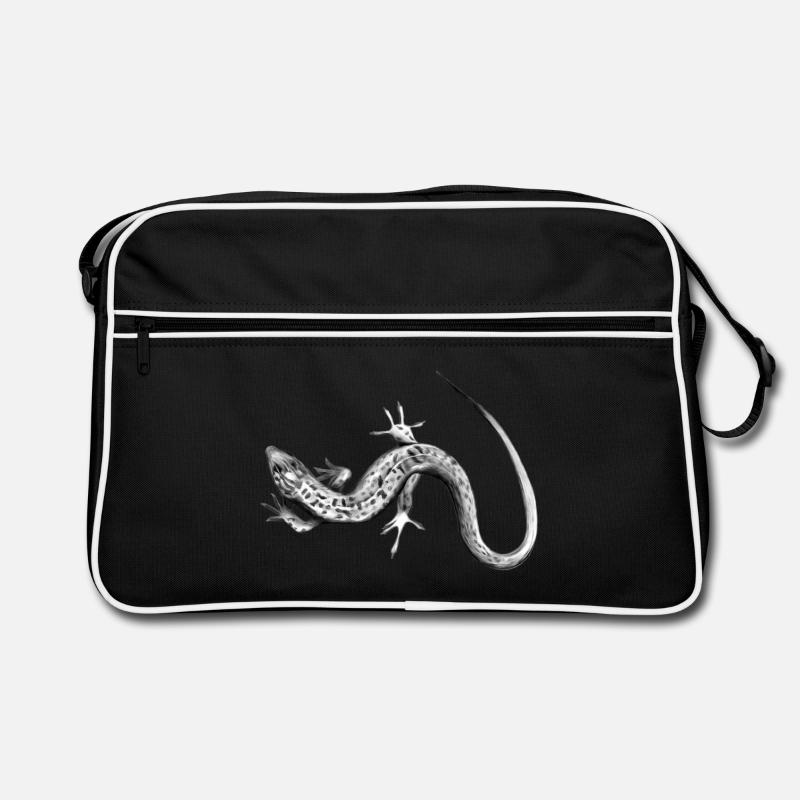 Graue Eidechse Schwarzweiß Muster Retro Tasche