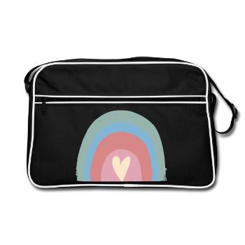 Pastel Rain Heart Rainbow - Retro Bag - black/white - Front