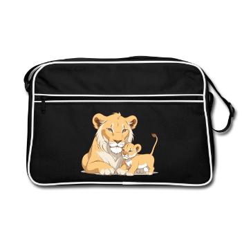 Maman lion avec enfant - Sac Retro - noir/blanc - Devant