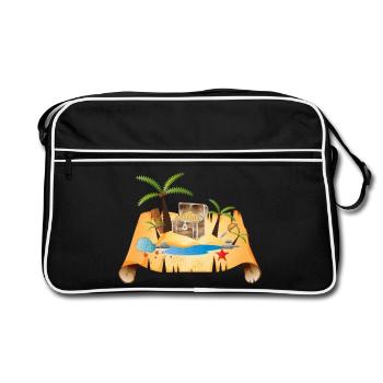 Abenteuerliche Schatzkarte mit Goldtruhe - Retro Tasche - Schwarz/Weiß - Vorne