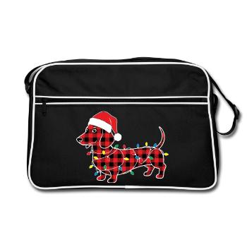 Chien Teckel Noël Plaid Rouge Carreaux - Sac Retro - noir/blanc - Devant