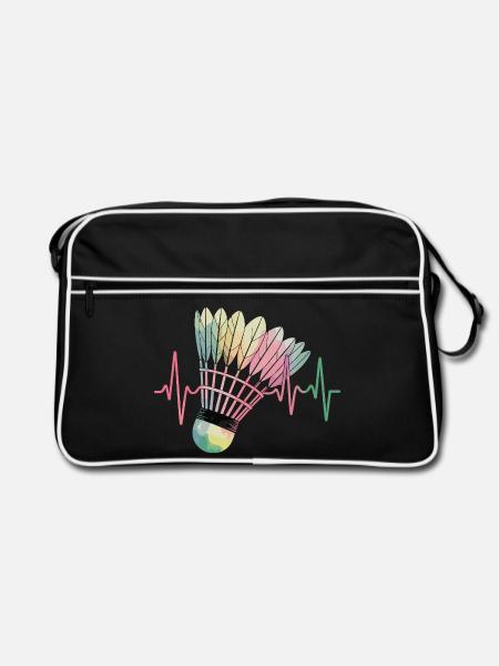  Badminton Herzschlag Bunter Federball Puls Für - Retro Tasche - Schwarz/Weiß - Vorne