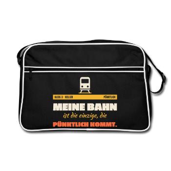 Meine Bahn Pünktlich Humor - Retro Tasche - Schwarz/Weiß - Vorne