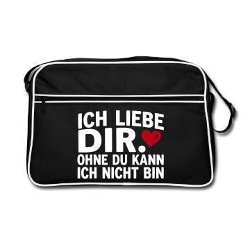Liebe lustiger Spruch Ich liebe Dir  - Retro Tasche - Schwarz/Weiß - Vorne