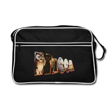 wicca lettering owl cat broom - Retro Bag - black/white - Front