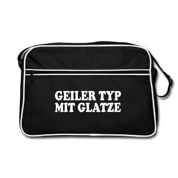 guy with bald head - Retro Bag - black/white - Front