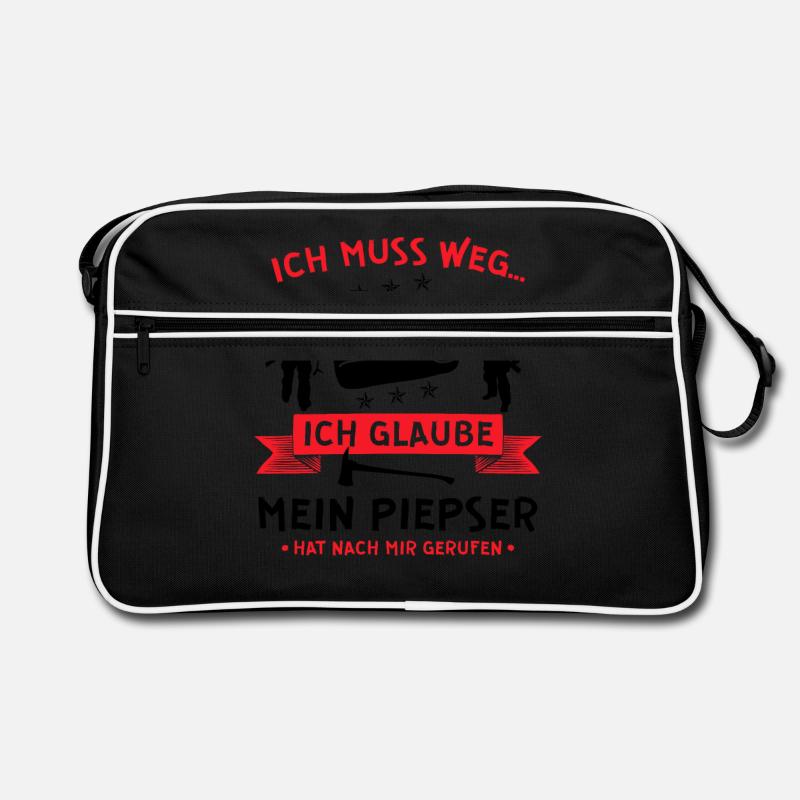 Freiwillige Feuerwehr Piepser Feuerwehrmann Spruch - Retro Tasche - Schwarz/Weiß