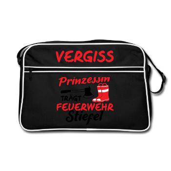 Feuerwehrfrau Feuerwehrstiefel Spruch Feuerwehr - Retro Tasche - Schwarz/Weiß - Vorne