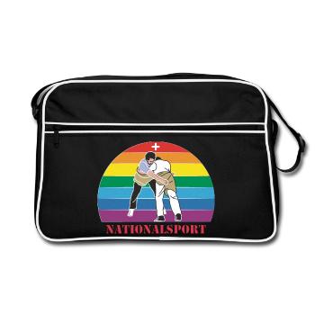 Schweizer Schwinger Schwingen im Vintage  Design - Retro Tasche - Schwarz/Weiß - Vorne