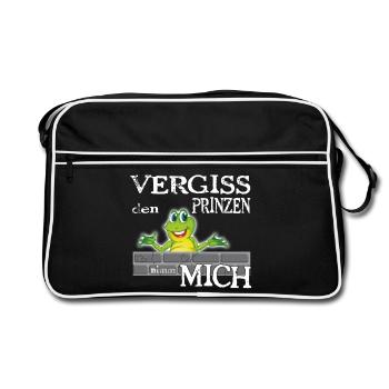 Frosch König textile Geschenkidee - Retro Tasche - Schwarz/Weiß - Vorne