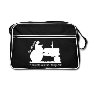Bio Bauer Pflanzenflüsterer mit Mistgabel Geschenk - Retro Tasche - Schwarz/Weiß - Vorne