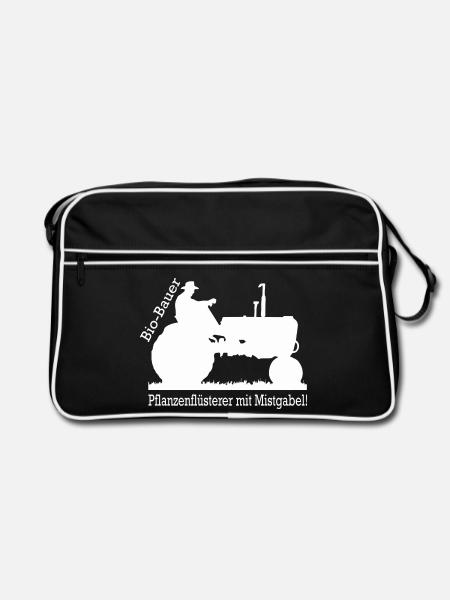 Bio Bauer Pflanzenflüsterer mit Mistgabel Geschenk - Retro Tasche - Schwarz/Weiß - Vorne