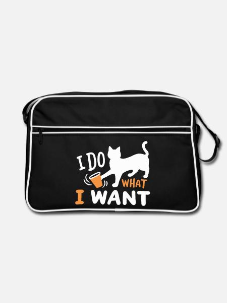 Katze Kätzchen Wortspiel - Retro Tasche - Schwarz/Weiß - Vorne