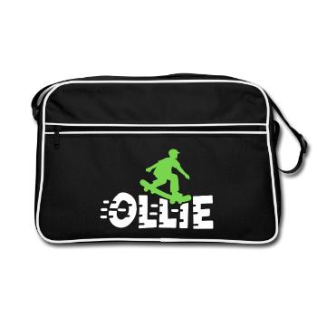 Ollie Skateboarding Skateboarder - Retro Tasche - Schwarz/Weiß - Vorne