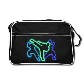 Taekwondo Kampfsport Silhouetten Herren Karate - Retro Tasche - Schwarz/Weiß - Vorne