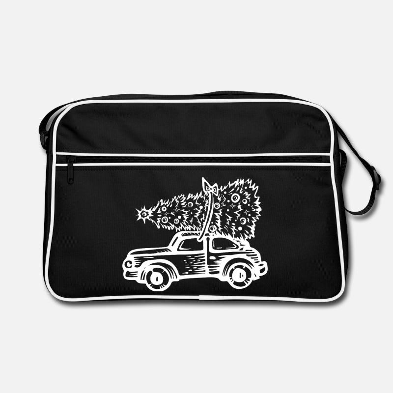 Vintage Auto mit Weihnachtsbaum - Retro Tasche - Schwarz/Weiß