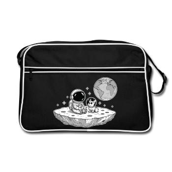 Astronaut Hund Bulldog Space - Retro Tasche - Schwarz/Weiß - Vorne
