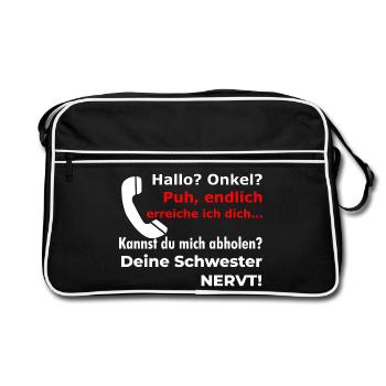 Bonjour oncle - tu décroches ? Ta sœur est drôle et agaçante - Sac Retro - noir/blanc - Devant