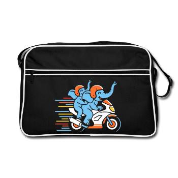 Elefanten Rennduo auf Motorrad - Retro Tasche - Schwarz/Weiß - Vorne