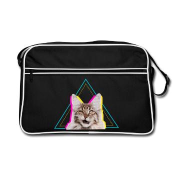 Neon Retro Cat Geometric Triangle Art - Retro Bag - black/white - Front