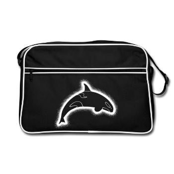 Orca Wal Schwertwal Kinder Jungen Herren Orcas - Retro Tasche - Schwarz/Weiß - Vorne