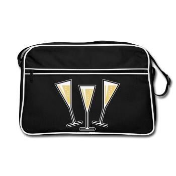 3 Sektgläser (Sekt / Trichter / Zu / 3C) - Retro Tasche - Schwarz/Weiß - Vorne