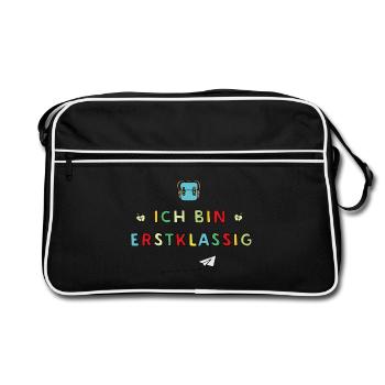 Ich bin Erstklassig - Retro Tasche - Schwarz/Weiß - Vorne