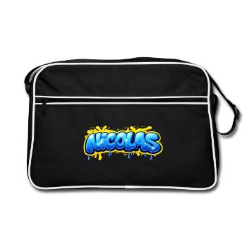 NICOLAS GRAFFITI NAME FOR PERFECT GIFT PRINTABLE  - Sac Retro - noir/blanc - Devant