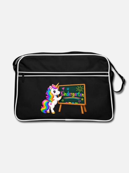 Kindergarten Einhorn - Retro Tasche - Schwarz/Weiß
