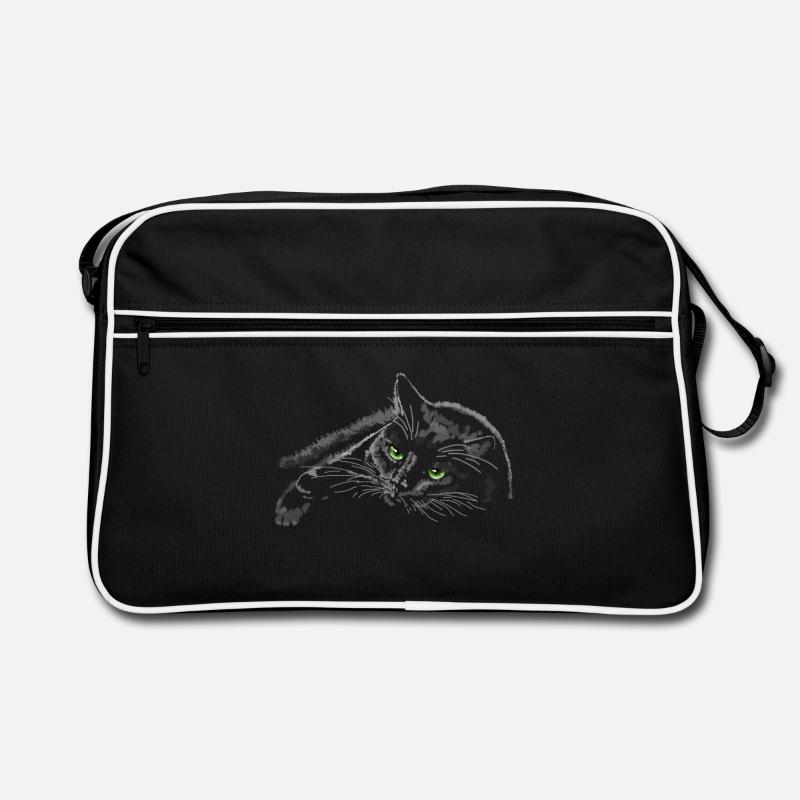 Schwarze Katze - Retro Tasche - Schwarz/Weiß