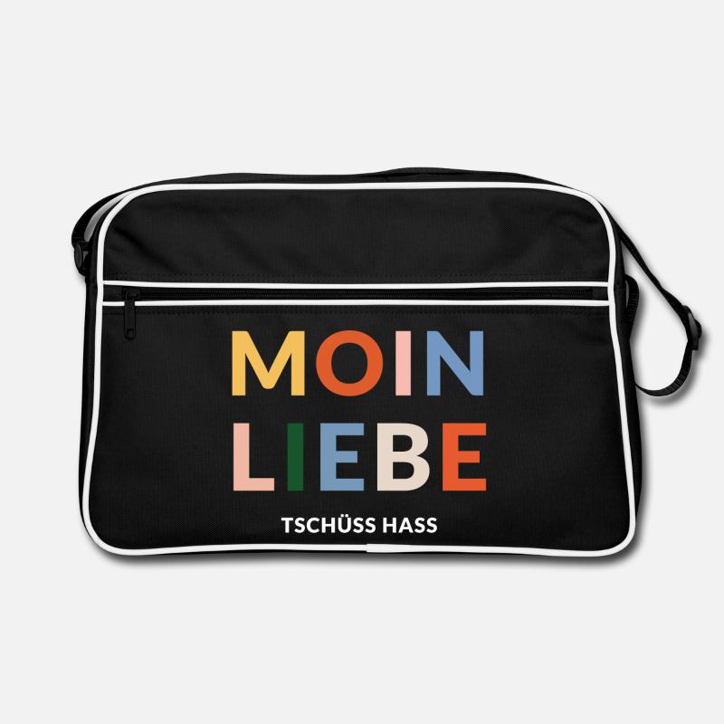 Moin Liebe, Tschüss Hass, in bunt - Retro Tasche - Schwarz/Weiß