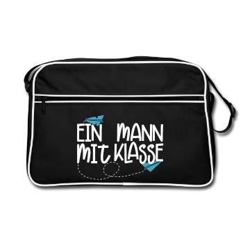Ein Mann mit Klasse - (weiß) - Retro Tasche - Schwarz/Weiß - Vorne