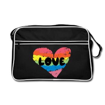 Cœur LGBT Amour Arc-en-ciel Droits Homosexuels - Sac Retro - noir/blanc - Devant