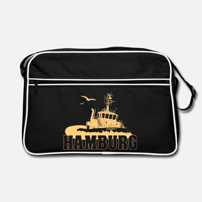 Schlepper im Hamburger Hafen - Retro Tasche - Schwarz/Weiß